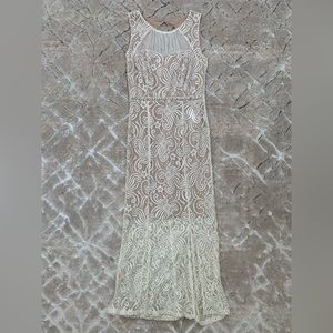 White Long Lace Dress with front slit